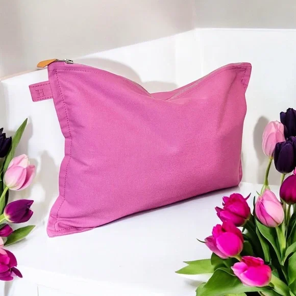 Hermès Paris Large Bora Bora Pink Cotton Canvas Flat Zip Pouch - Picture 2 of 14